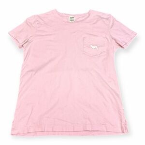 PINK VICTORIA’S SECRET Women’s Light Pink Love Pink Dog Logo Pocket T-Shirt Size